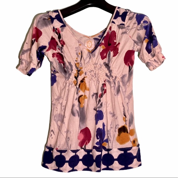 Anthropologie Ric Rac Ruched Floral Top Size Small - Picture 2 of 12